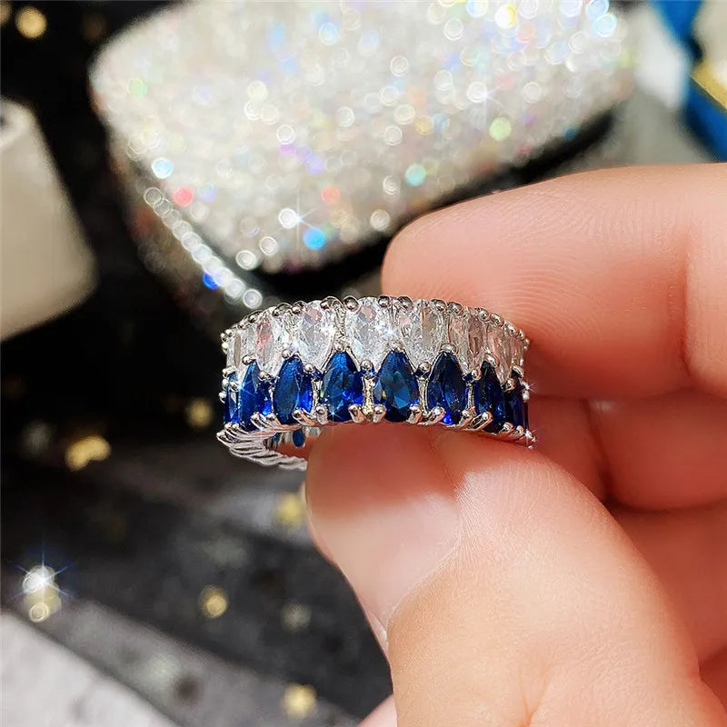 Huitan Fashion Eternity Promise Rings Women Colorful Cubic Zircon Stylish Female Accessories for Party Daily Wear Luxury Jewelry