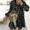 Straw Bag Women Hand-Woven Handbag Moon Shape Lace Bow Rattan Bag Big Capacity Drawstring Casual Beach Shoulder Crossbody Bag