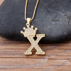 Nidin New Luxury Copper Zircon A-Z Crown Alphabet Pendant Chain Necklace Hip-Hop Style Fashion Woman Man Initial Name Jewelry