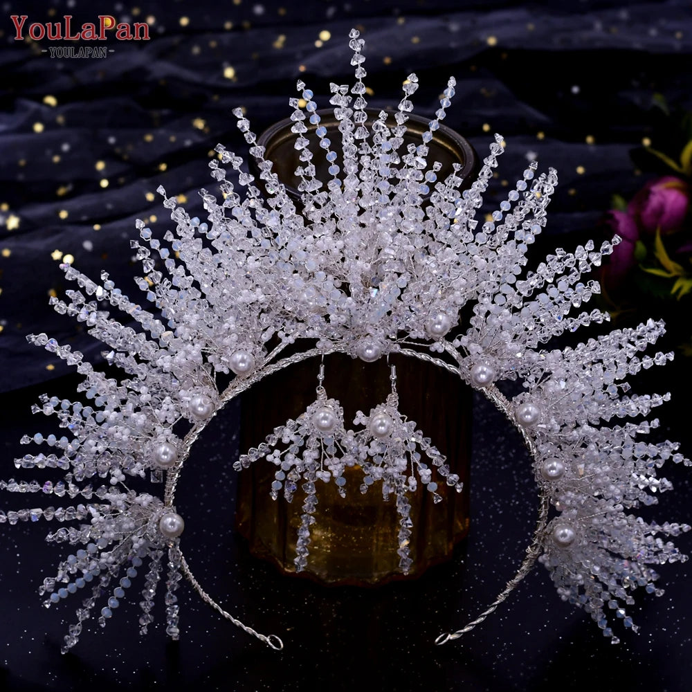 YouLaPan Luxury Bridal Hair Tiara Rhinestone Headband Handmade Wedding Hair Accessories Women Headdress Pageant Headpiece HP398