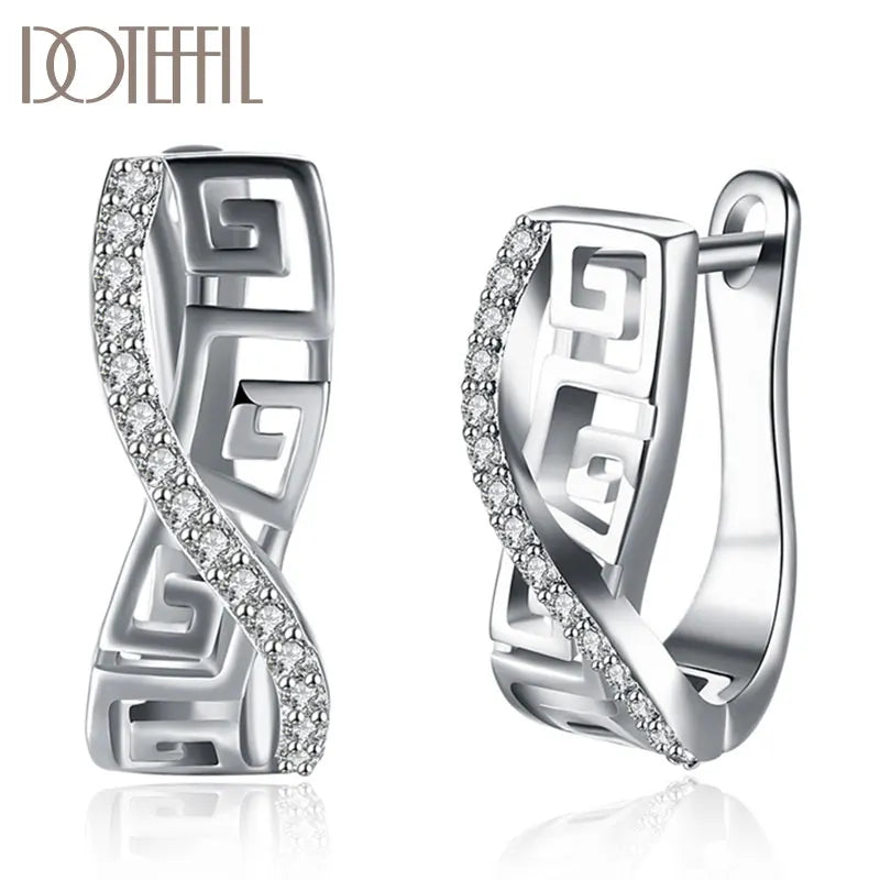 DOTEFFIL 925 Sterling Silber Klassische AAA Zirkon Ohrringe Mode Für Frauen Hochzeit Verlobung Party Geschenk Schmuck