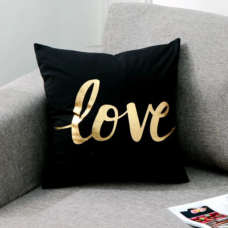 Liebe Schwarz-Weiß-Bräunungs-Kissen Zierkissen Goldfolie Geometrischer Kissenbezug Wohnkultur Sofa Wurfkissen 17*17 Zoll