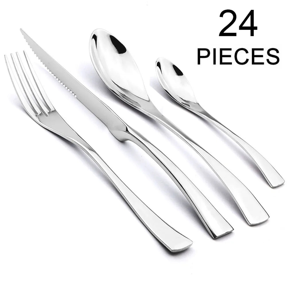 24-teiliges Edelstahl-Besteckset, Esslöffel Gabel Messer Besteckset Tafelbesteckset für 4 oder 6 Personen
