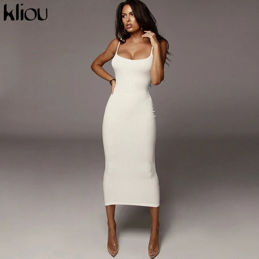 Kliou Trägerloser rückenfreier sexy Bodycon-Midikleid Neu Damen High Waist gestreifte Kleider Eleganz Mode Partykleidung