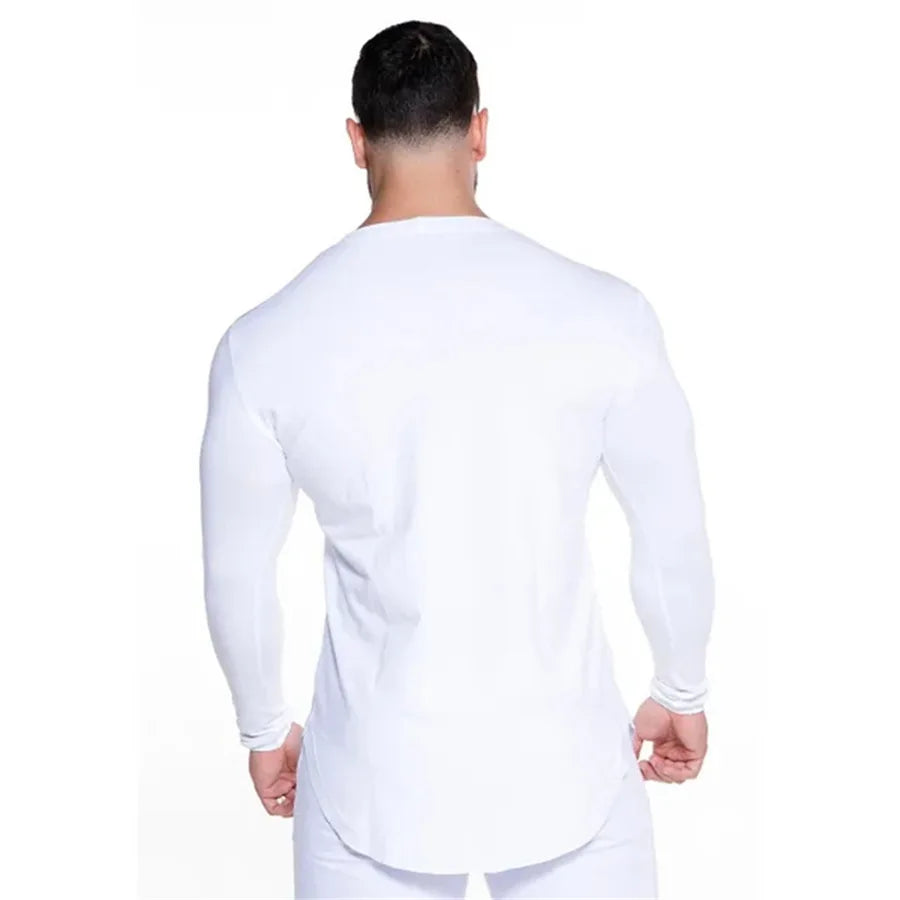 Men Bodybuilding Long Sleeve Shirt Male Casual Fashion Skinny T-Shirt Gym Fitness Workout Tees Tops Running Quick Dry Clothing