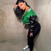 Patchwork Short Jacket Women Fall Casual Letter Print Button Baseball Uniform Coat Y2K Fashion Sporty Sweatshirt Oversize
