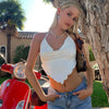 Sexy Solid Color Hanging Neck Bandage V-neck Off Shoulder Crop Tops 2021 Summer Women Fashion Casual Black Halter Vest Comfort