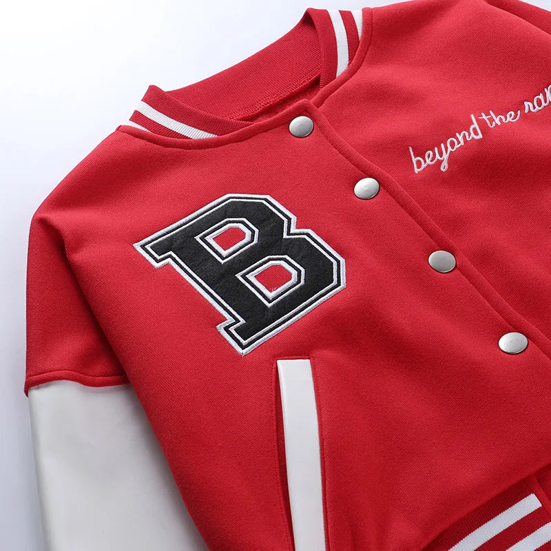 Patchwork Short Jacket Women Fall Casual Letter Print Button Baseball Uniform Coat Y2K Fashion Sporty Sweatshirt Oversize