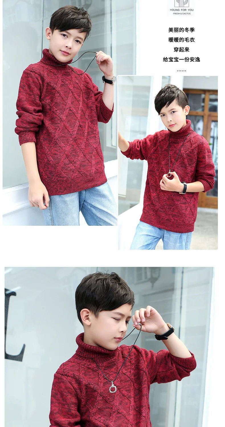 boys Plus velvet Warm turtleneck sweater Pullovers plush inside Thicken sweaters girls Winter Autumn Knitted Loose jacket 2-10Y
