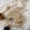 Straw Bag Women Hand-Woven Handbag Moon Shape Lace Bow Rattan Bag Big Capacity Drawstring Casual Beach Shoulder Crossbody Bag