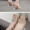 Eilyken New Women Sandals 2025 Summer Sexy Perspex Crystal High Heels Party Wedding Shoes Square Toe Pearls String Bowknot Pumps