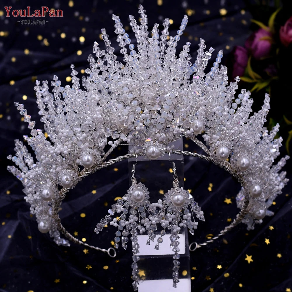 YouLaPan Luxury Bridal Hair Tiara Rhinestone Headband Handmade Wedding Hair Accessories Women Headdress Pageant Headpiece HP398