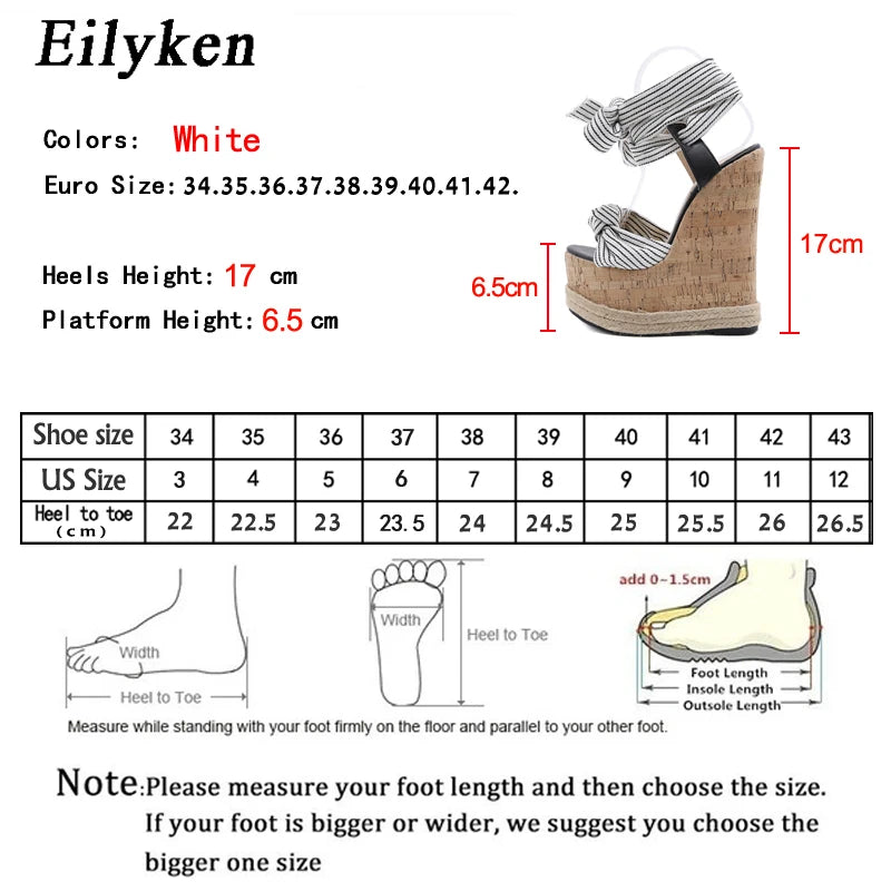 Eilyken Sommer Einfarbige Weiße Plateau Keilsandalen Damen Mode High Heels Knöchelriemen Offene Zehen Schuhe