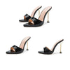 Woman Slippers Snake Print Strappy High Heels Slippers Sandals Pointed Toe Slides Pumps Shoes for Ladies Women Summer