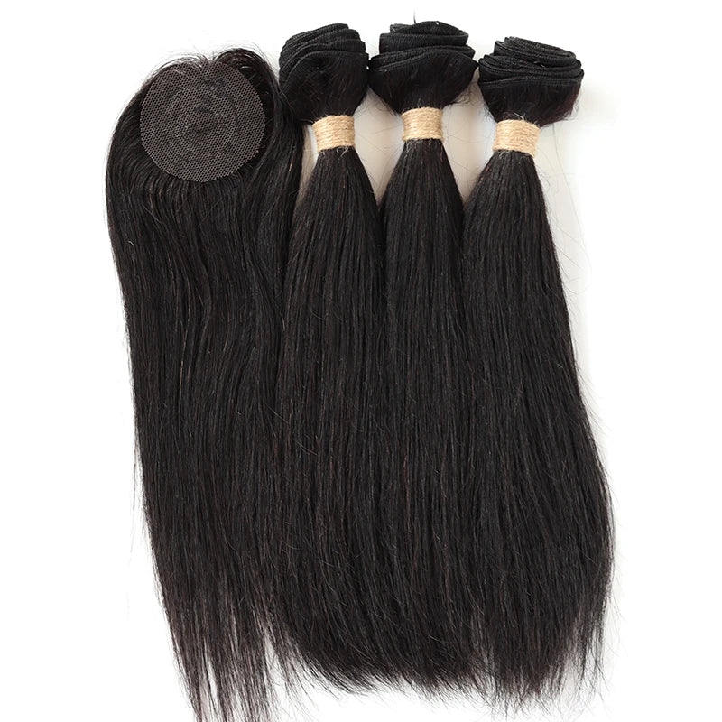 Lockiges Echthaar-Bundles mit Closure, kurzes indisches Echthaar-Bundles mit kreisförmigem Closure