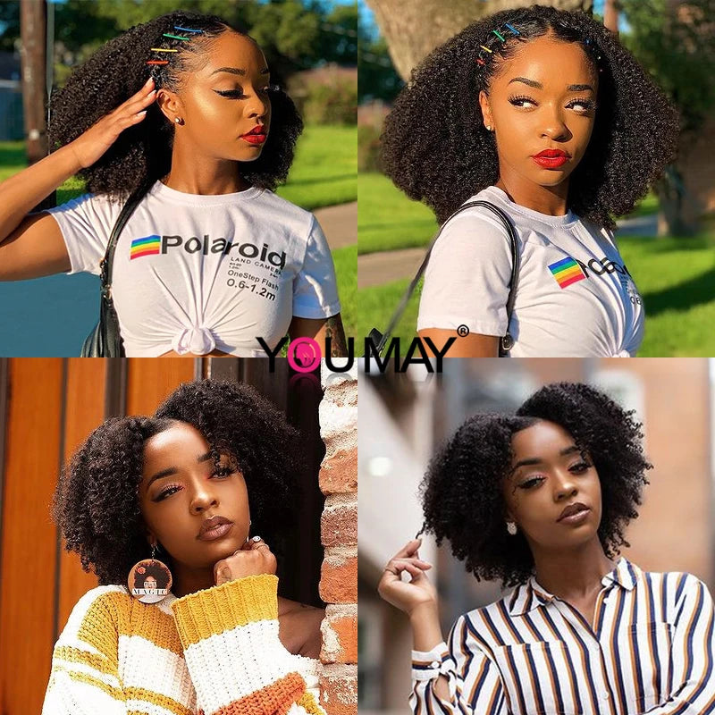 4B 4C Afro Kinky Curly Clip-In Echthaar-Extensions 100 % mongolisches unbehandeltes Haar Echtes menschliches Naturhaar Schwarz Clip-Ins Afro-Bündel YouMay