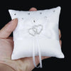 Weißes Doppeltes Herz Strass Ringkissen Hochzeit Ringträger Kissen 10*10cm