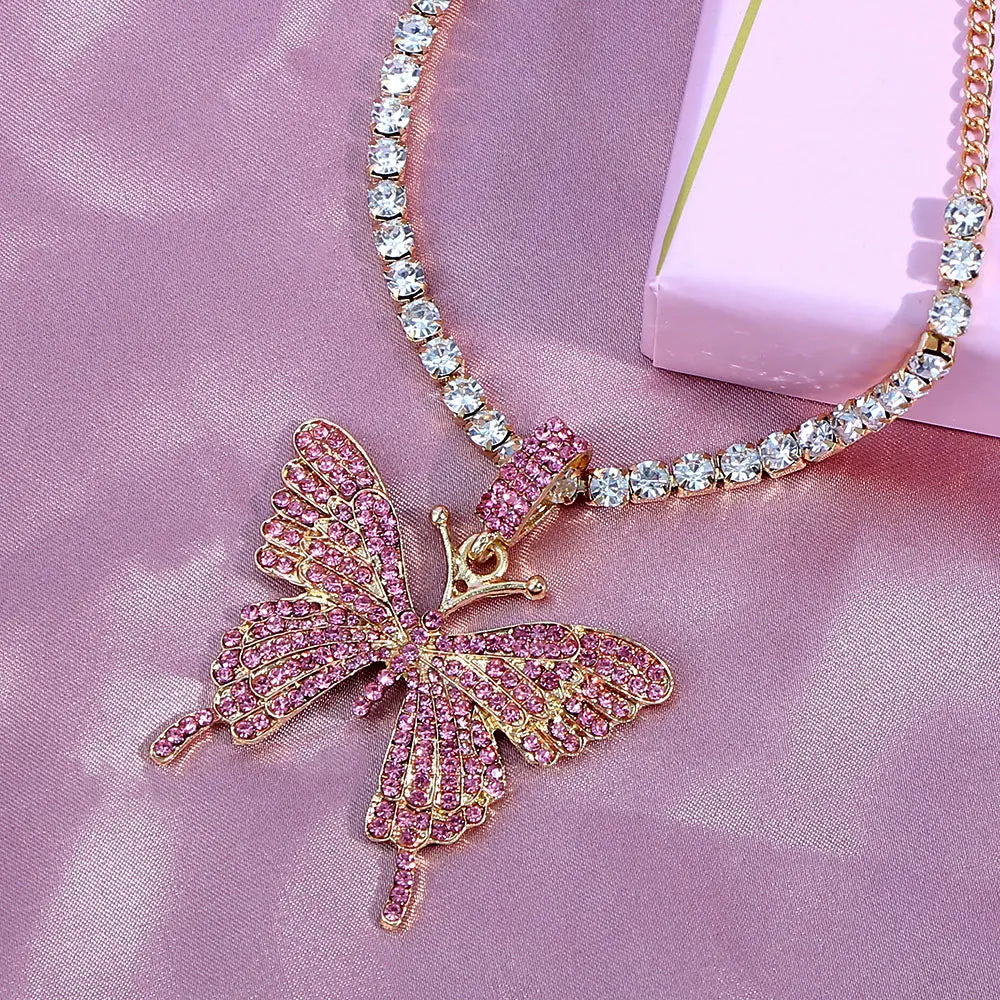 Vergoldete Kristall-Strass Schmetterling Anhänger Fußkettchen für Frauen, mehrschichtige große Strass Tennis-Kette Fußschmuck
