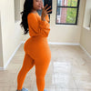 Letter Printed Embroidery Women Two Piece Ribbed Tracksuits Fall Spring Long Sleeve Sweatshirt and Skinny Pants Set