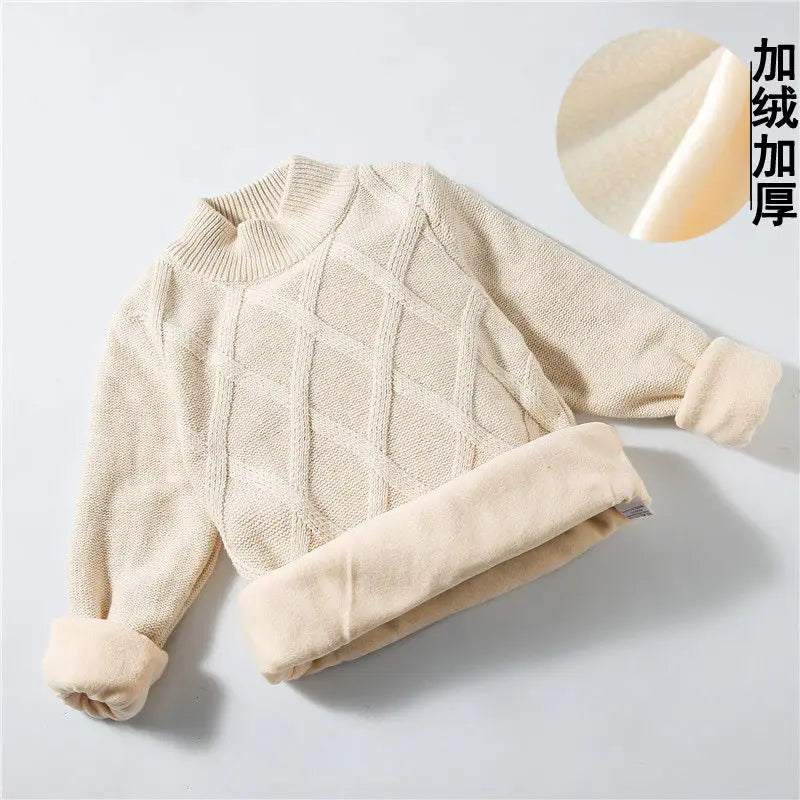 boys Plus velvet Warm turtleneck sweater Pullovers plush inside Thicken sweaters girls Winter Autumn Knitted Loose jacket 2-10Y