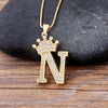 Nidin New Luxury Copper Zircon A-Z Crown Alphabet Pendant Chain Necklace Hip-Hop Style Fashion Woman Man Initial Name Jewelry