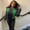 Patchwork Short Jacket Women Fall Casual Letter Print Button Baseball Uniform Coat Y2K Fashion Sporty Sweatshirt Oversize