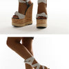 Eilyken Sommer Einfarbige Weiße Plateau Keilsandalen Damen Mode High Heels Knöchelriemen Offene Zehen Schuhe