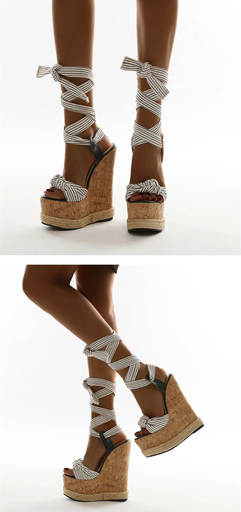 Eilyken Sommer Einfarbige Weiße Plateau Keilsandalen Damen Mode High Heels Knöchelriemen Offene Zehen Schuhe