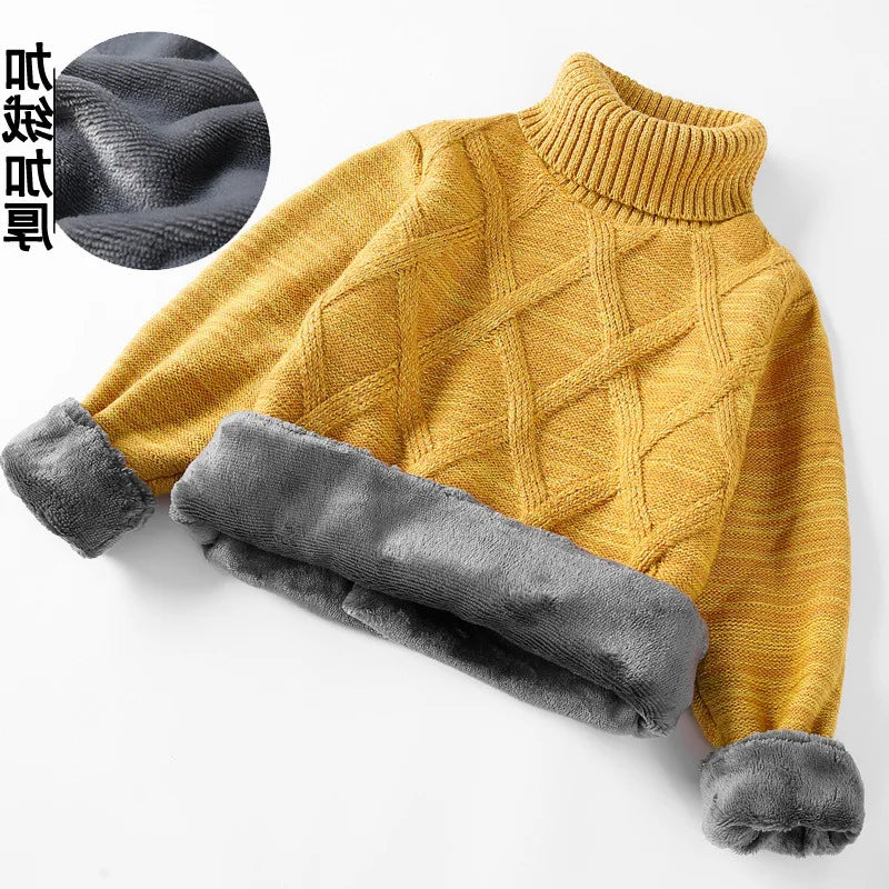 boys Plus velvet Warm turtleneck sweater Pullovers plush inside Thicken sweaters girls Winter Autumn Knitted Loose jacket 2-10Y