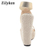 Eilyken Super High Peep Toe Gladiatoren-Wedges Sandalen Damen Bedeckte Ferse Plateau Mode Sommerschuhe Größe 35-42