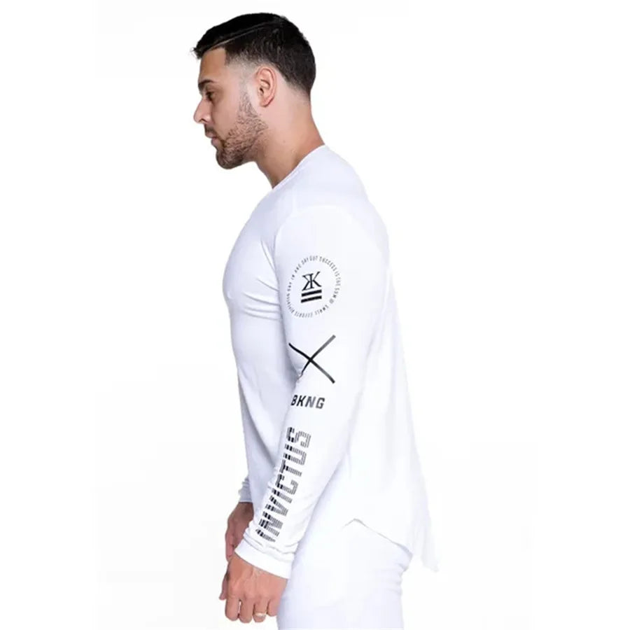 Men Bodybuilding Long Sleeve Shirt Male Casual Fashion Skinny T-Shirt Gym Fitness Workout Tees Tops Running Quick Dry Clothing