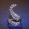 Huitan Graceful Leaves Both End of Open Ring Silver Color Cocktail Party Rings Shine Crystal Zircon Fashion Women Jewelry