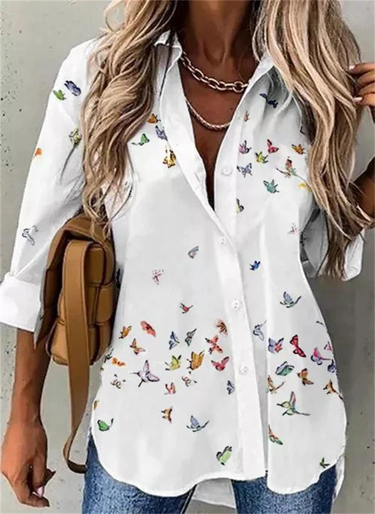 Temperament Damenhemd Lockeres Langarmshirt Damen Lässiges Bedrucktes Damentop