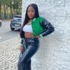 Patchwork Short Jacket Women Fall Casual Letter Print Button Baseball Uniform Coat Y2K Fashion Sporty Sweatshirt Oversize
