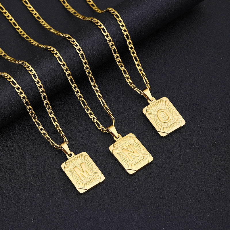 Initial Letter Pendant Necklace Stainless Steel Golden Cuban Chain A-Z Alphabet Name Jewelry For Men Women Gift