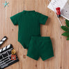 2Pcs Unisex Baby Summer Outfits Suit Solid Color Ribbed Casual Short Sleeves Romper+Elastic Waist Shorts for Toddler Infant