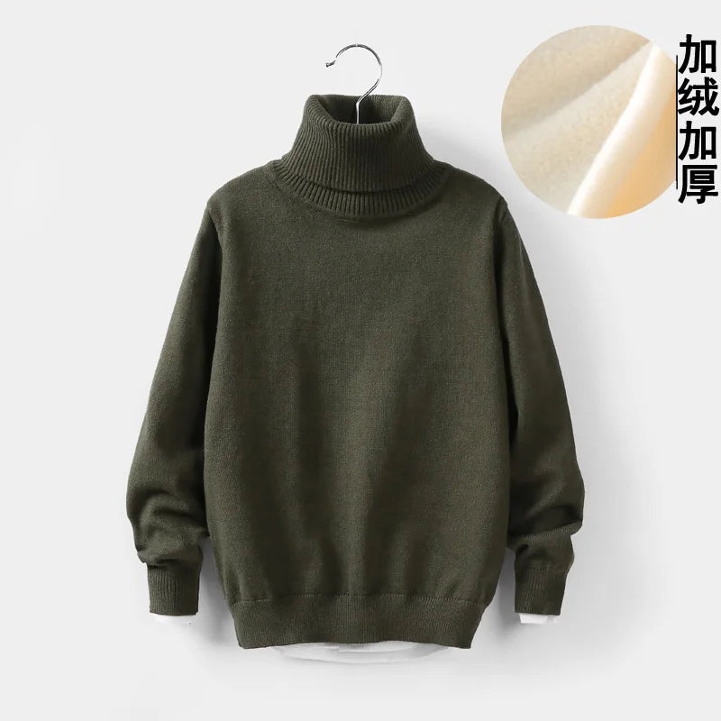 boys Plus velvet Warm turtleneck sweater Pullovers plush inside Thicken sweaters girls Winter Autumn Knitted Loose jacket 2-10Y