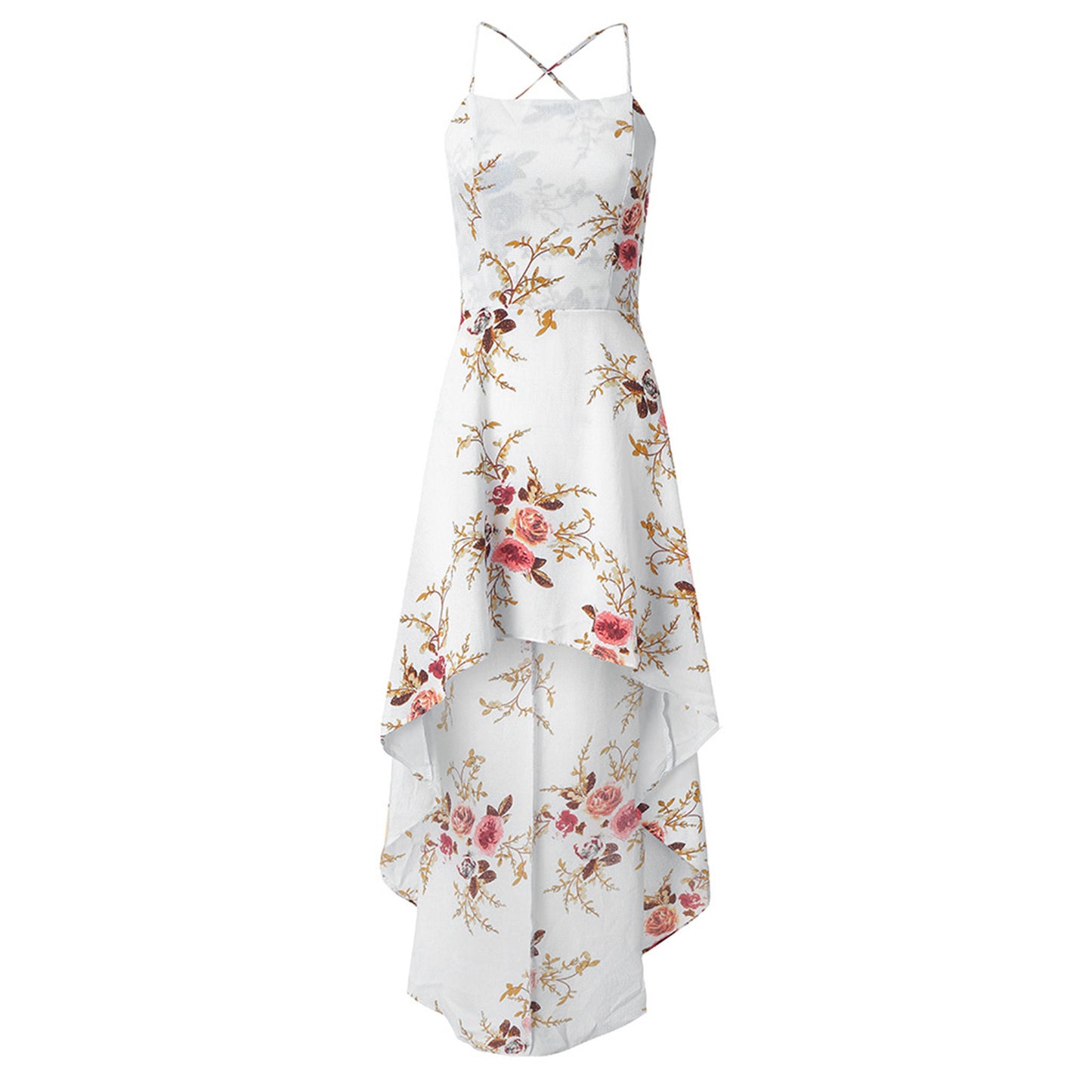 Women Holiday Floral Print Long Dresses Summer Spaghetti Strap Beach Swing Party A Line Dress Sexy Backless Irregular Dress Robe