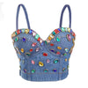 Irene Tinnie Sexy Cute Loch Cartoon Dekoration Push Up Bustier Damen Jeans Bralette Cropped Top Weste Große Größe