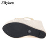 Eilyken Super High Peep Toe Gladiatoren-Wedges Sandalen Damen Bedeckte Ferse Plateau Mode Sommerschuhe Größe 35-42