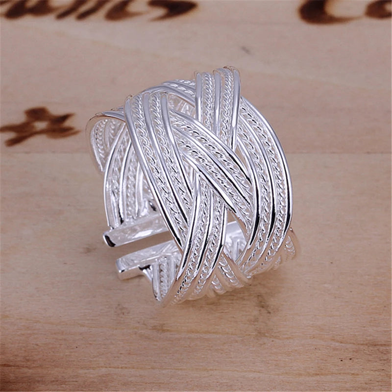 DOTEFFIL 925 Sterling Silver Interwoven Web Bangle Ring Set For Woman Wedding Engagement Party Fashion Charm Jewelry