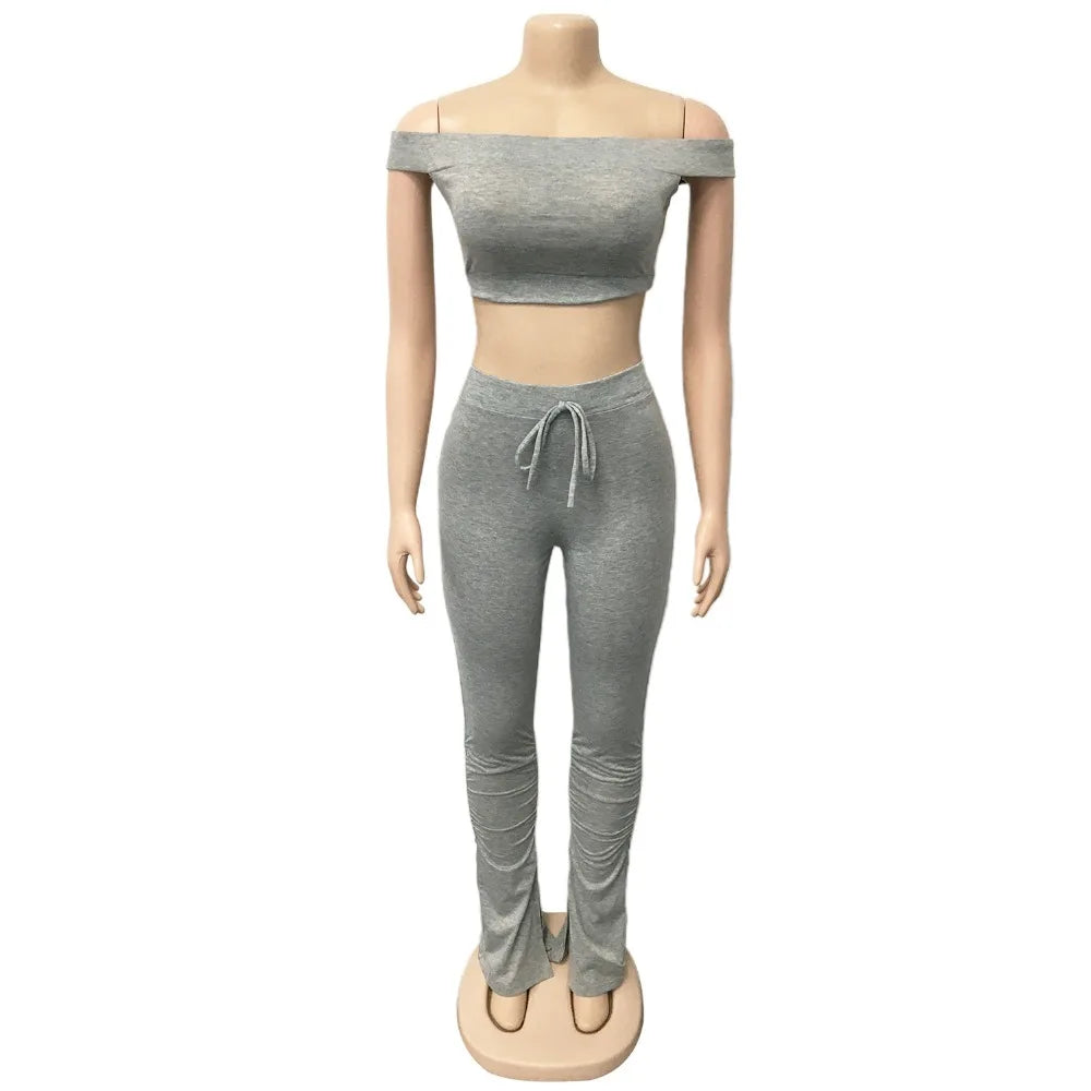 Two Piece Set for Women Two Piece Outfits Stacked Pants 2 Pieces Sets Women Crop Top Pants Stacked Leggings Outfits for Female