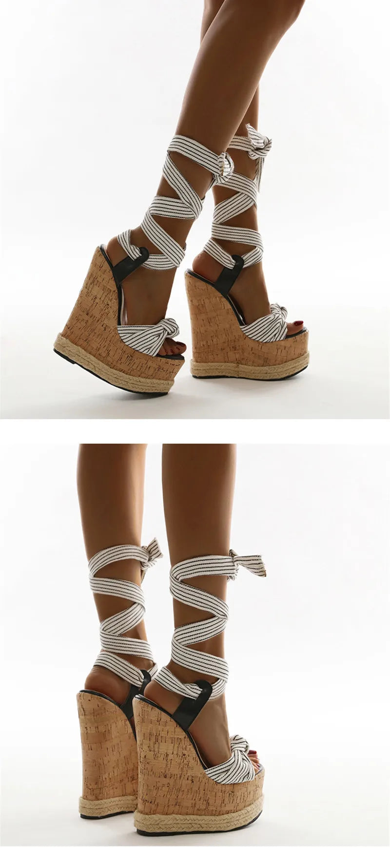 Eilyken Sommer Einfarbige Weiße Plateau Keilsandalen Damen Mode High Heels Knöchelriemen Offene Zehen Schuhe