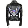 SX Occident Fashion women Club hot style Stud slim fit jacket shoulder rivets zip stitching short PU leather rock coat