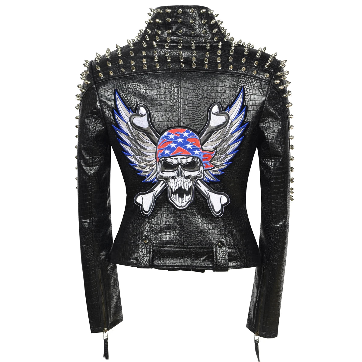 SX Occident Fashion women Club hot style Stud slim fit jacket shoulder rivets zip stitching short PU leather rock coat