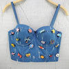 Irene Tinnie Sexy Cute Loch Cartoon Dekoration Push Up Bustier Damen Jeans Bralette Cropped Top Weste Große Größe