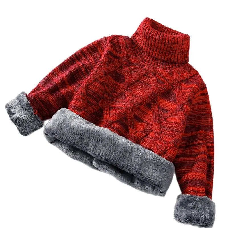 boys Plus velvet Warm turtleneck sweater Pullovers plush inside Thicken sweaters girls Winter Autumn Knitted Loose jacket 2-10Y
