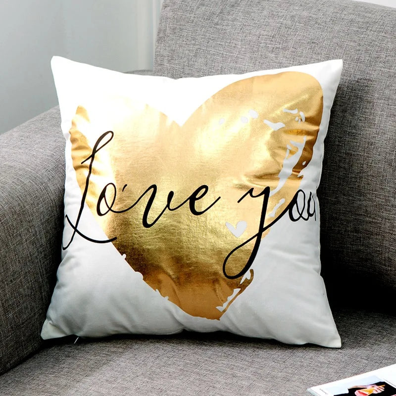 Liebe Schwarz-Weiß-Bräunungs-Kissen Zierkissen Goldfolie Geometrischer Kissenbezug Wohnkultur Sofa Wurfkissen 17*17 Zoll