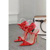 Sommer 12CM Gladiator High-Heel Sandalen für Damen Mode Spitze Offene Zehen Schnür-Stiletto Damen Riemchen-Hochzeitsschuhe Schwarz Rot