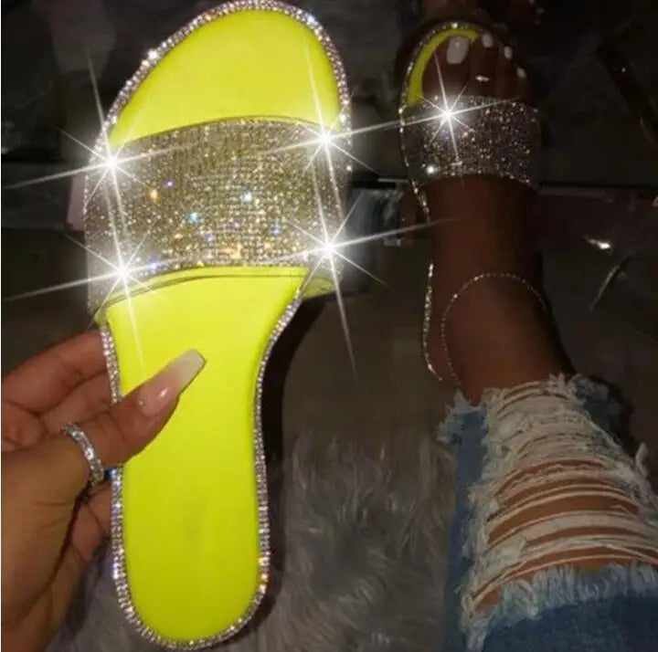 Glitter Slippers Women Summer Sandals 2023 Fashion Bling Female Candy Color Flip Flops Beach Diamond Flat Shoes Outdoor Sandals
